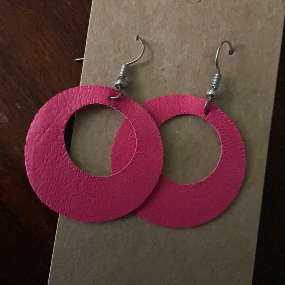 Pink leather earrings